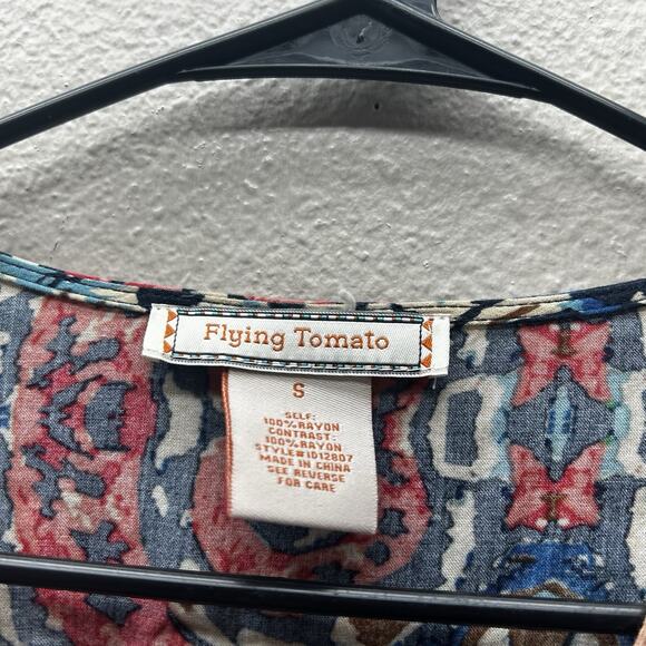 Flying Tomato Dress Size S Aztec Embroidered Babydoll Bohemian Boho MINI dress - Picture 4 of 7